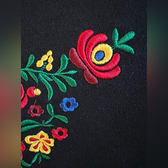 Colorful Hungarian Floral Embroidery Black Champion Sweatshirt - Picture 4 of 8